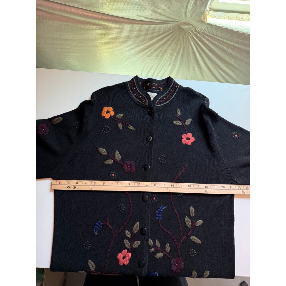 Coldwater Creek L Embroidered Floral Cardigan Ramie Fall Folk Art Cottagecore - Picture 11 of 12